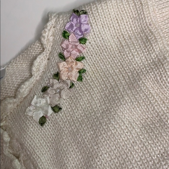 Antonella kids Ivory Knit Flower Tea Time cardigan sweater 9-12 months girls - Picture 6 of 11